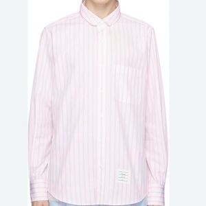 Men’s Thom Brown Classic Round Collar Long Sleeve Pink White Shirt Size 3 Large